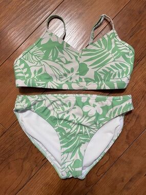 abercrombie kids Green and White Tropical Leaf Two-Piece Bikini